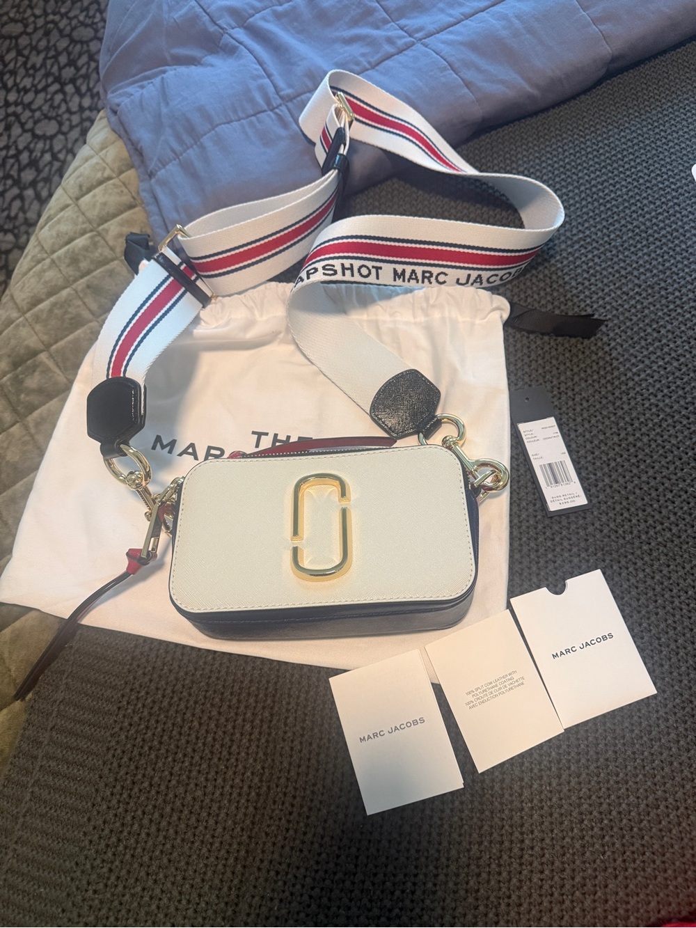 NWT Marc Jacobs White Snapshot Camera Bag with Signature Strap